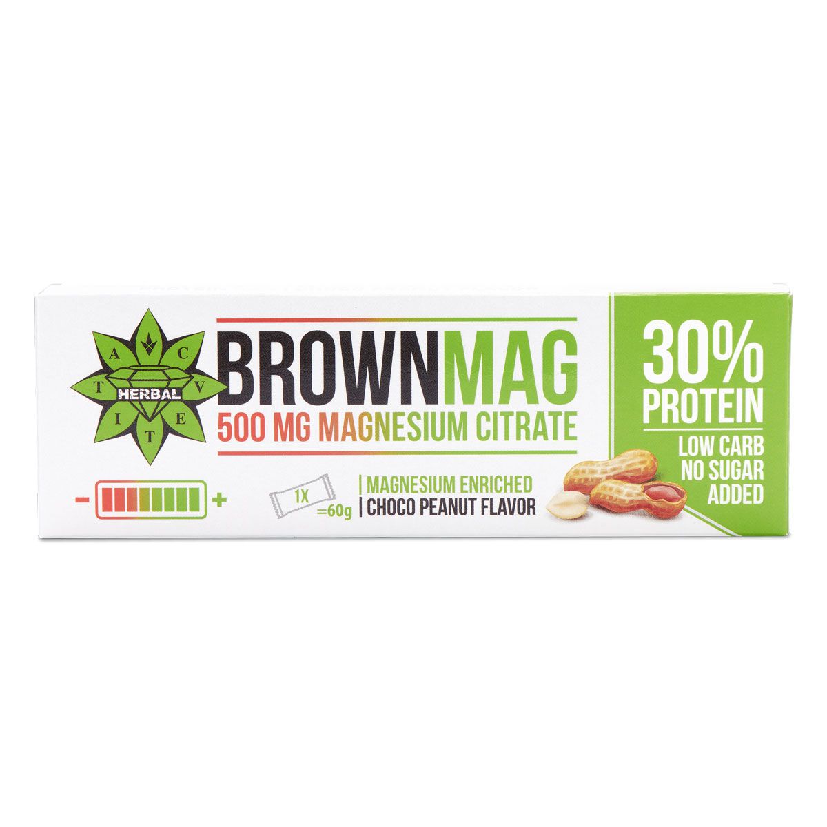Baton proteic, Cvetita Herbal, BrownMAG Arahide cu citrat de magneziu, 12x60gr, fara zahar adaugat