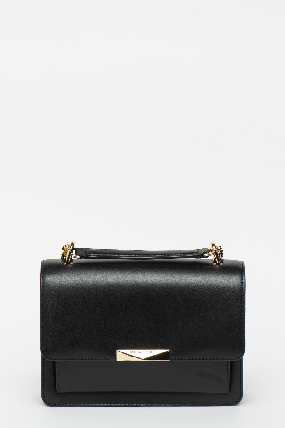 Michael Kors, Geanta crossbody de piele, cu bareta din lant Jade, Negru