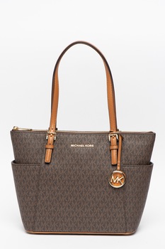 Michael Kors, Geanta shopper cu model monograma Jet Set, Maro inchis Michael Kors, Geanta shopper cu model monograma Jet Set, Maro inchis