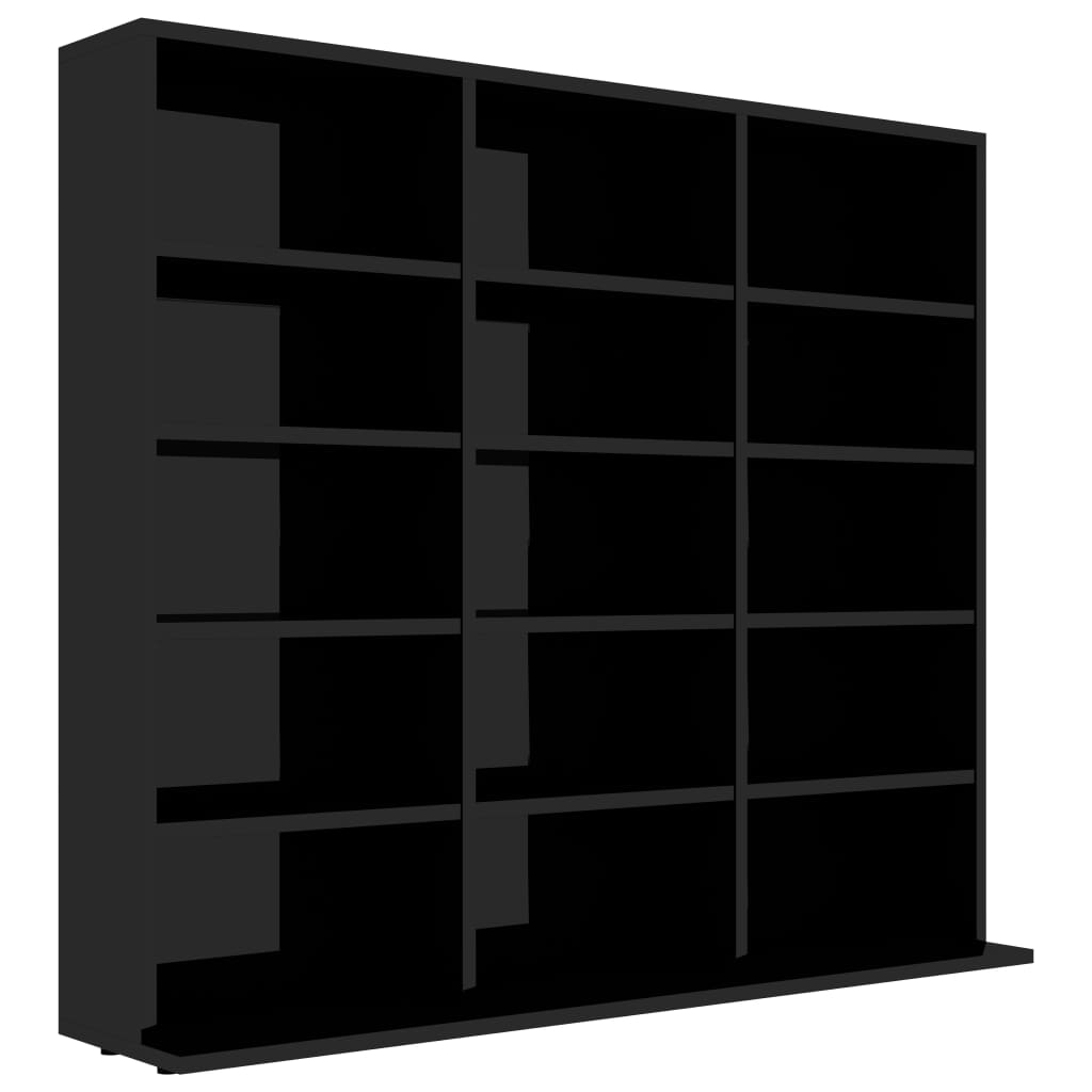 Dulap depozitare CD-uri vidaXL, PAL extralucios, 102 x 16 x 89.5 cm, Negru