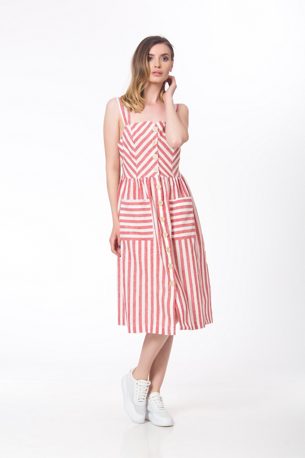 Rochie BE YOU cu nasturi, Rosu