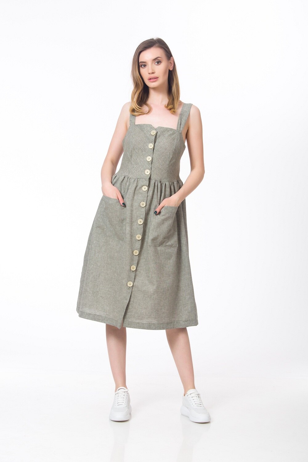 Rochie BE YOU cu nasturi, Kaki