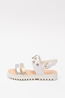 Geox, Sandale de piele ecologica Coralie, Alb/Argintiu/Auriu, 33 EU