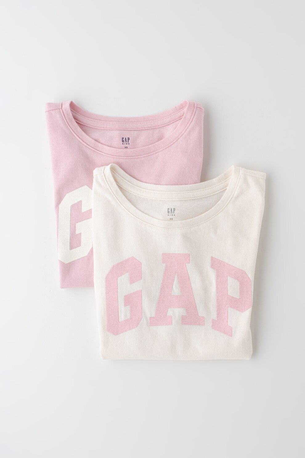 GAP, Set de bluze din bumbac cu imprimeu logo - 2 piese, Roz pastel/Crem