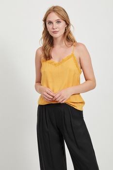 Vila, Top cu garnituri de dantela si bretele multiple, Galben sofran Vila, Top cu garnituri de dantela si bretele multiple, Galben sofran