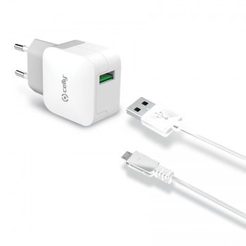 Incarcator Retea Celly, Smart Charge, Cablu MicroUSB, Alb Incarcator Retea Celly, Smart Charge, Cablu MicroUSB, Alb