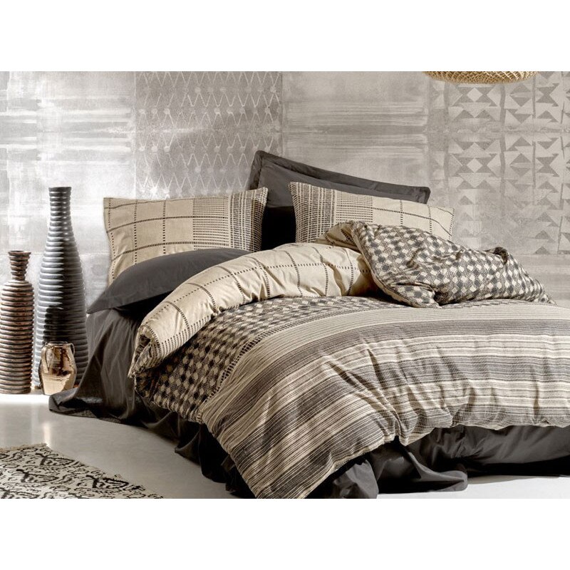 Lenjerie de pat dublu, 4 Piese, bumbac 100%, Cottonbox, model Rina Antracit