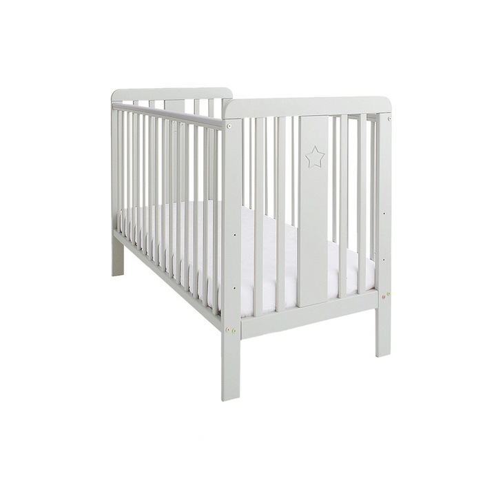 Patut Bebe Din Lemn Masiv Woodies Star Gri, 120 x 60