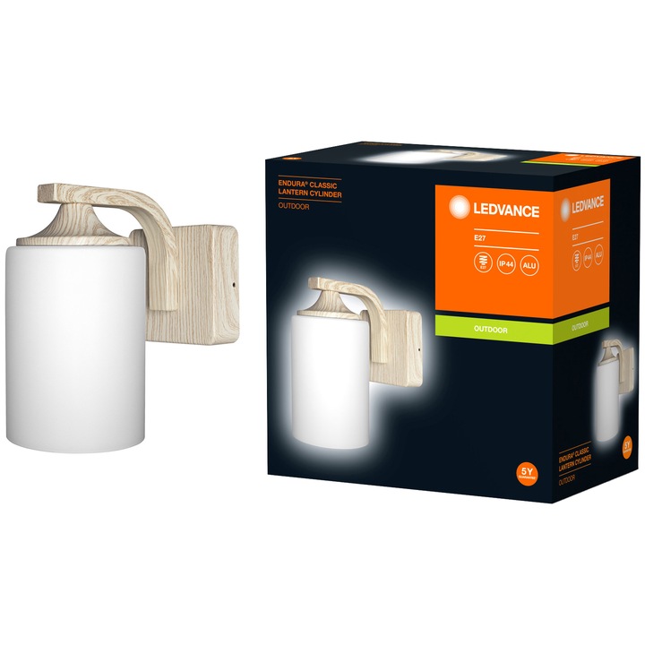 Аплик за външен монтаж Ledvance Endura Classic, E27, 220-240V, IP44, Алуминий, Декор от дърво