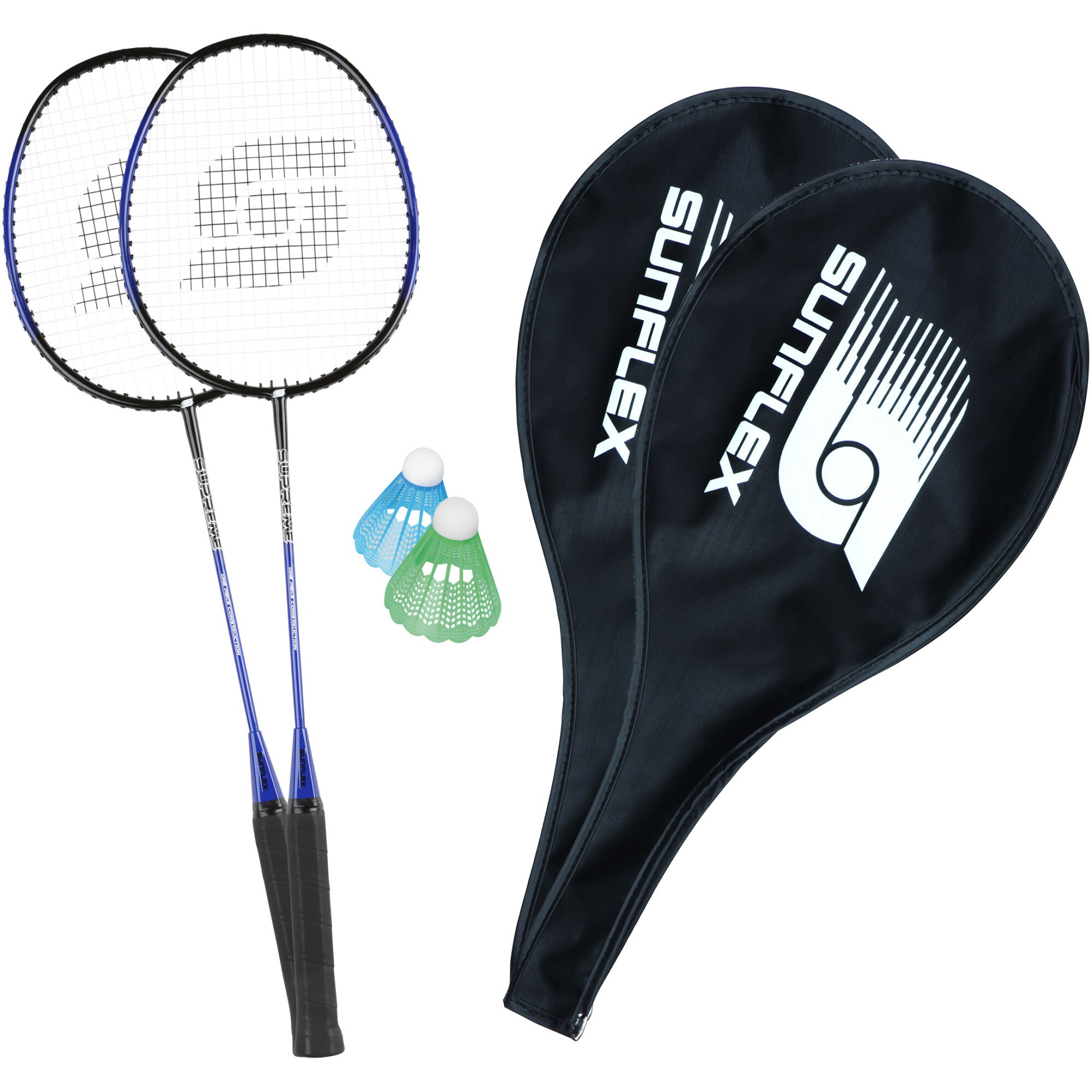 Set badminton Sunflex Supreme, 2 palete+2 huse+2 fluturasi