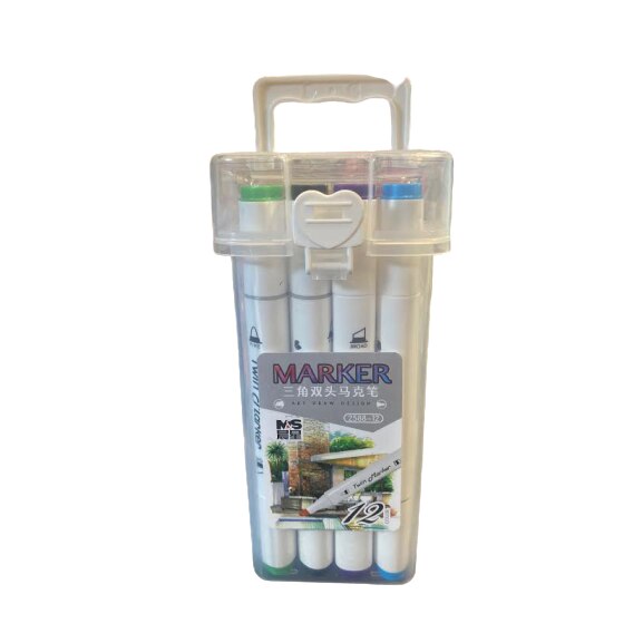 Set 12 markere Aihao-Vision, cu 2 capete, tesit si subtire, pe baza de alcool 12