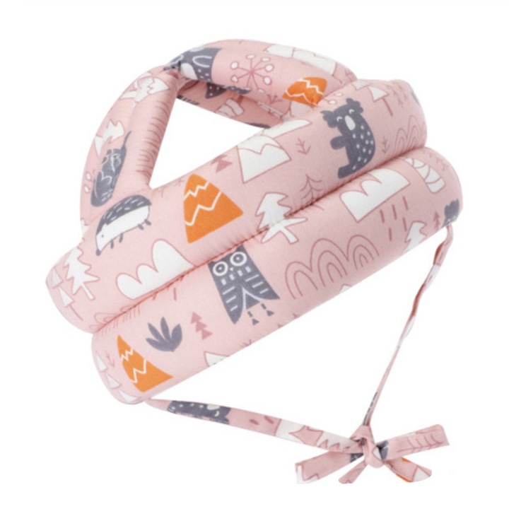 Casca protectie copii 6-36 luni, bumbac plus spuma, ajustabila, 65grame, roz