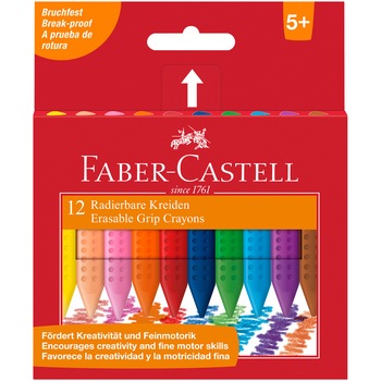 Creioane colorate plastic Faber-Castell Grip, 12 culori/set Creioane colorate plastic Faber-Castell Grip, 12 culori/set