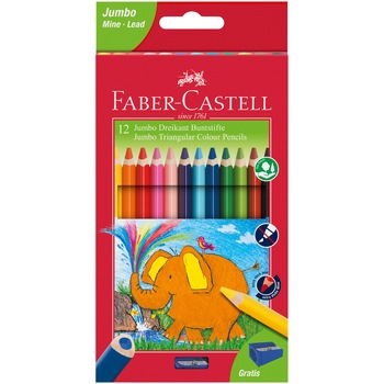 Creioane colorate Faber-Castell Jumbo, triunghiulare, 12 culori/set Creioane colorate Faber-Castell Jumbo, triunghiulare, 12 culori/set