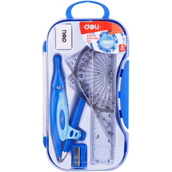Trusa geometrie Deli, 7 piese/cutie plastic, albastru Trusa geometrie Deli, 7 piese/cutie plastic, albastru