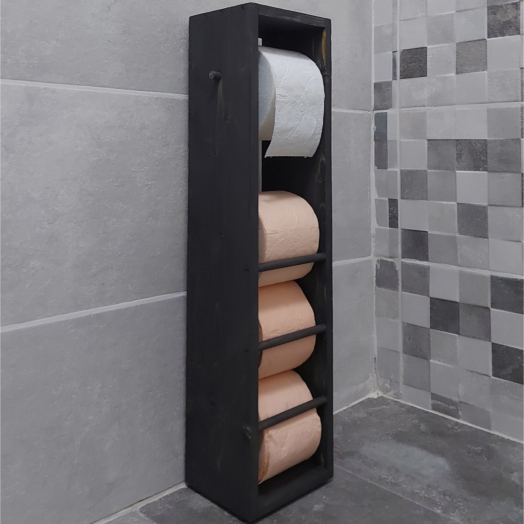 Suport hartie igienica din lemn Homs, 62x14 cm,negru