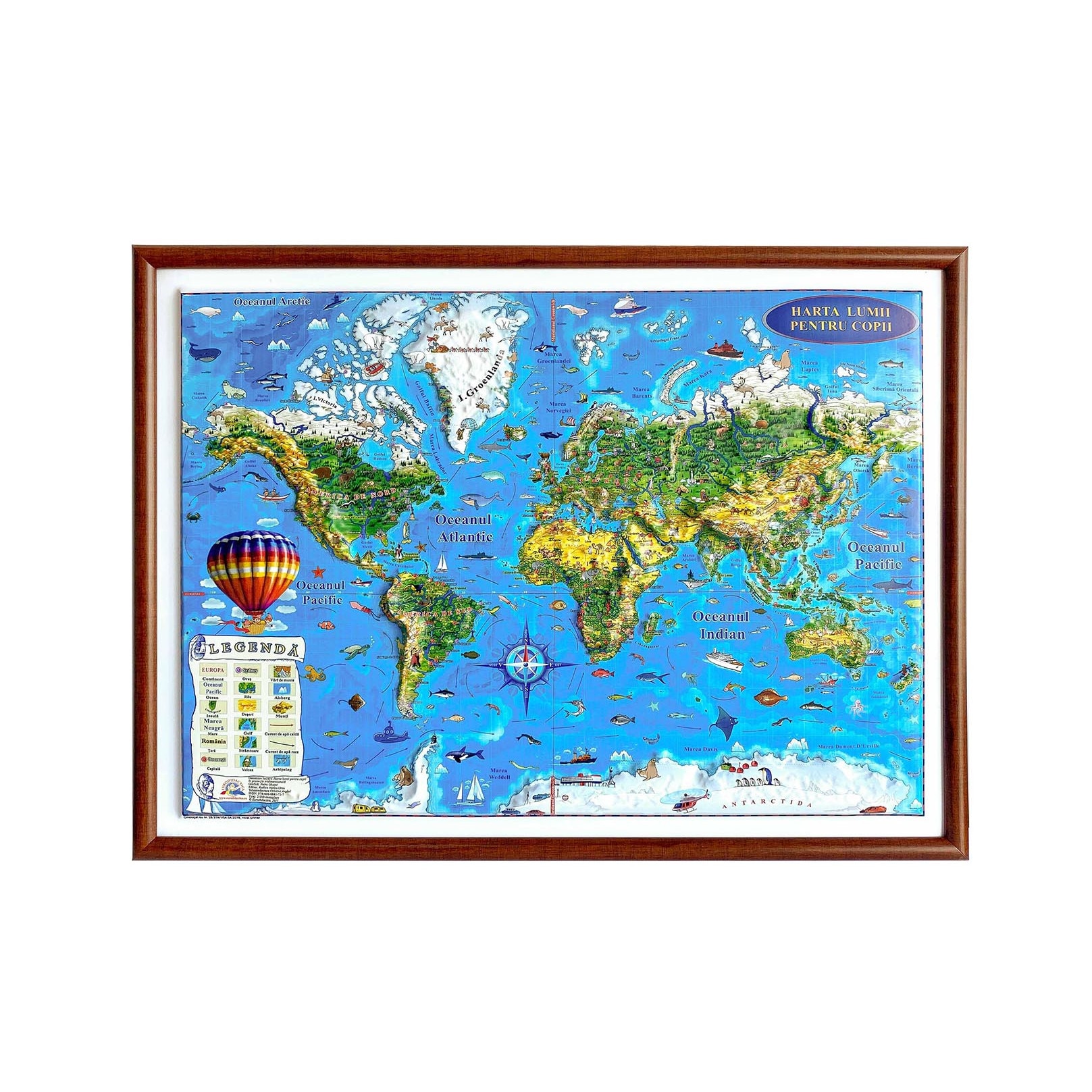Harta Lumii pentru copii (proiectie 3D), format A3, 450x330mm, cu rama Eurodidactica