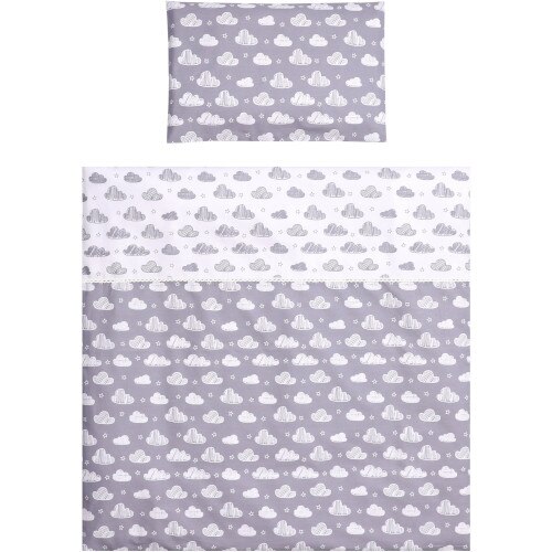 Set Lorelli Lenjerie Pat 7 Piese, Bumbac Ranforce, pentru Pat Balansoar Eva, Colectia 2020, Clouds Grey