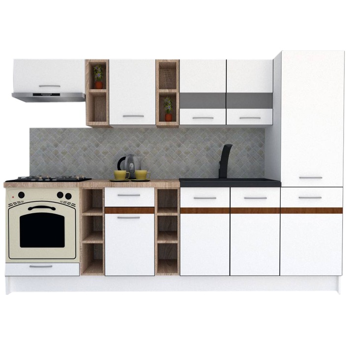 Set Bucatarie Marina New 270 A, Alb, 270 x 195,5 x 60 cm