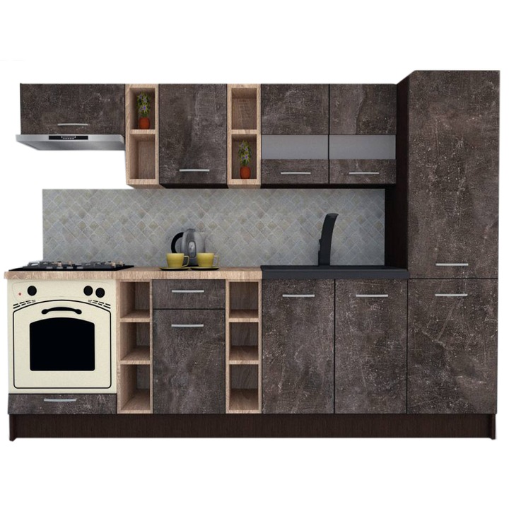 Set Bucatarie Marina New 270 A, Wenge / Decor 4299, 270 x 195,5 x 60 cm