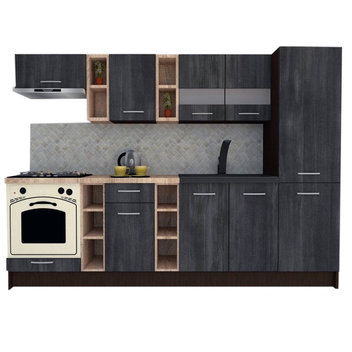 Set Bucatarie Marina New 270 A, Wenge / Decor 8509, 270 x 195,5 x 60 cm