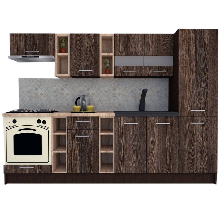 Set Bucatarie Marina New 270 A, Wenge / Decor 7648, 270 x 195,5 x 60 cm