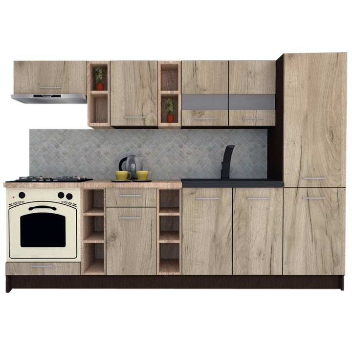 Set Bucatarie Marina New 270 A, Wenge / Decor K002, 270 x 195,5 x 60 cm