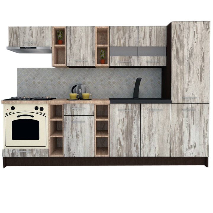 Set Bucatarie Marina New 270 A, Wenge / Decor K084, 270 x 195,5 x 60 cm