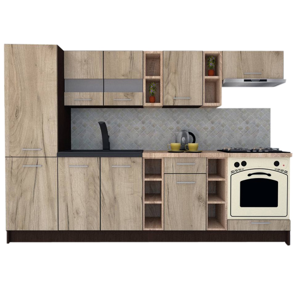 Set Bucatarie Marina New 270 B, Wenge / Decor K002, 270 x 195,5 x 60 cm