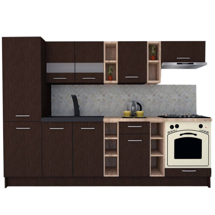 Set Bucatarie Marina New 270 B, Wenge / Decor 8548, 270 x 195,5 x 60 cm