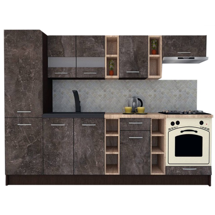 Set Bucatarie Marina New 270 B, Wenge / Decor 4299, 270 x 195,5 x 60 cm