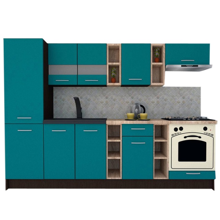 Set Bucatarie Marina New 270 B, Wenge / Decor 0245, 270 x 195,5 x 60 cm