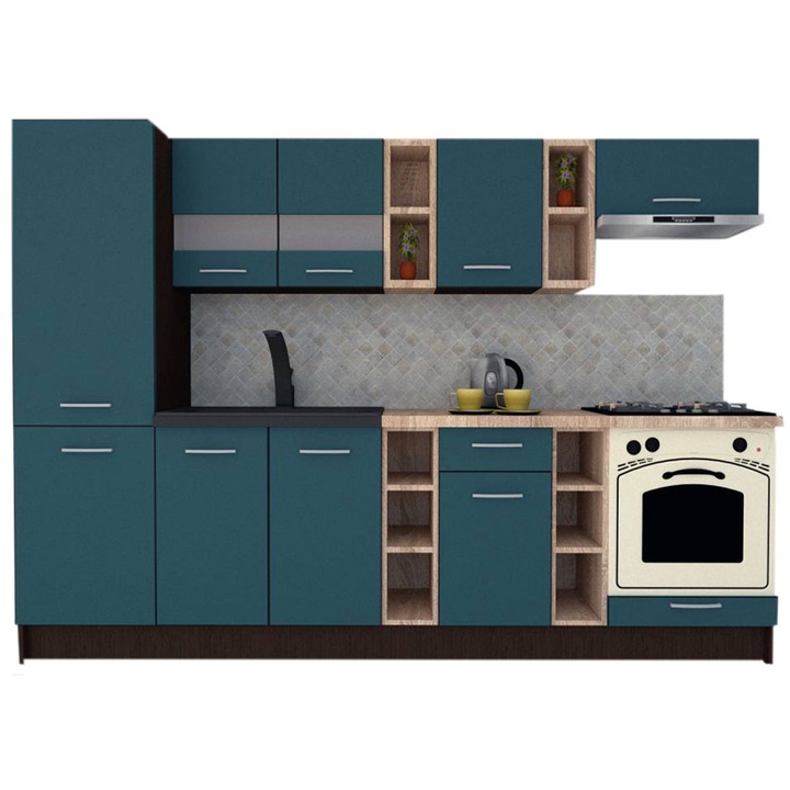 Set Bucatarie Marina New 270 B, Wenge / Decor 0244, 270 x 195,5 x 60 cm