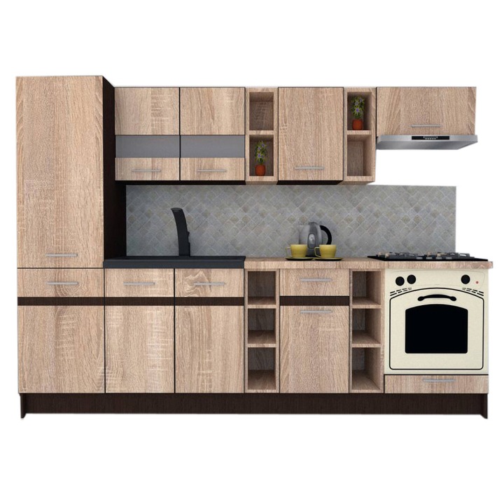 Set Bucatarie Marina New 270 B, Stejar Sonoma, 270 x 195,5 x 60 cm
