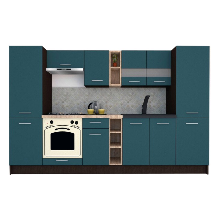 Set Bucatarie Marina New 300 A, Wenge / Decor 0244, 300 x 195,5 x 60 cm