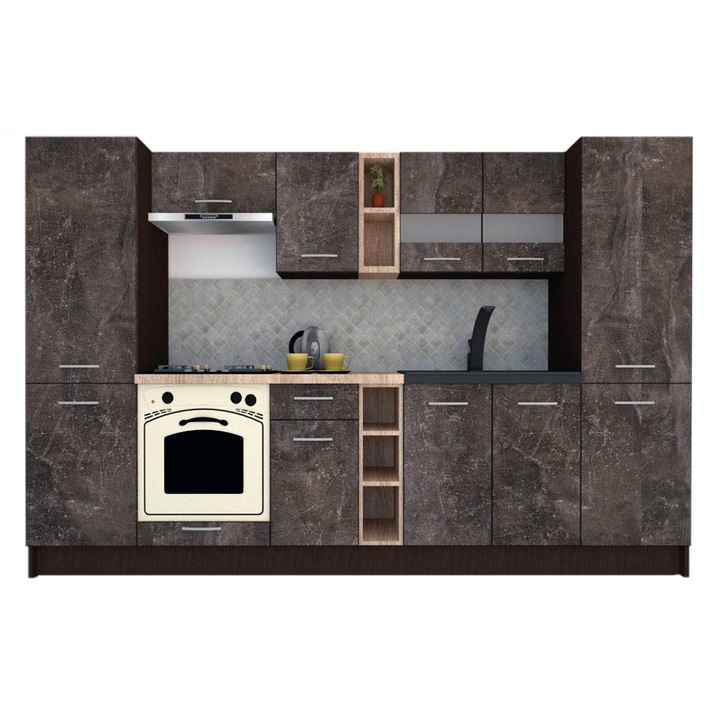 Set Bucatarie Marina New 300 A, Wenge / Decor 4299, 300 x 195,5 x 60 cm