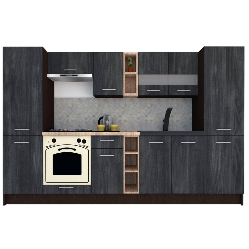 Set Bucatarie Marina New 300 A, Wenge / Decor 8509, 300 x 195,5 x 60 cm