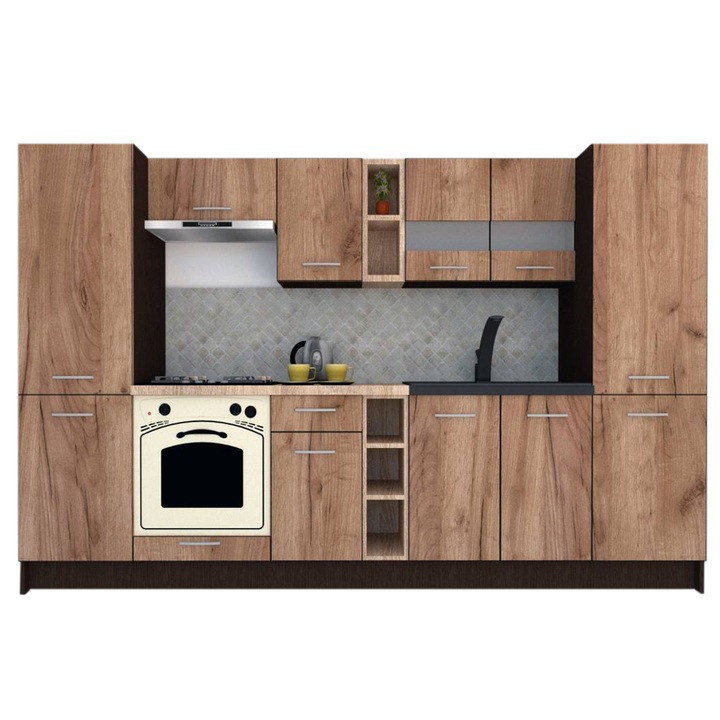 Set Bucatarie Marina New 300 A, Wenge / Decor K004, 300 x 195,5 x 60 cm