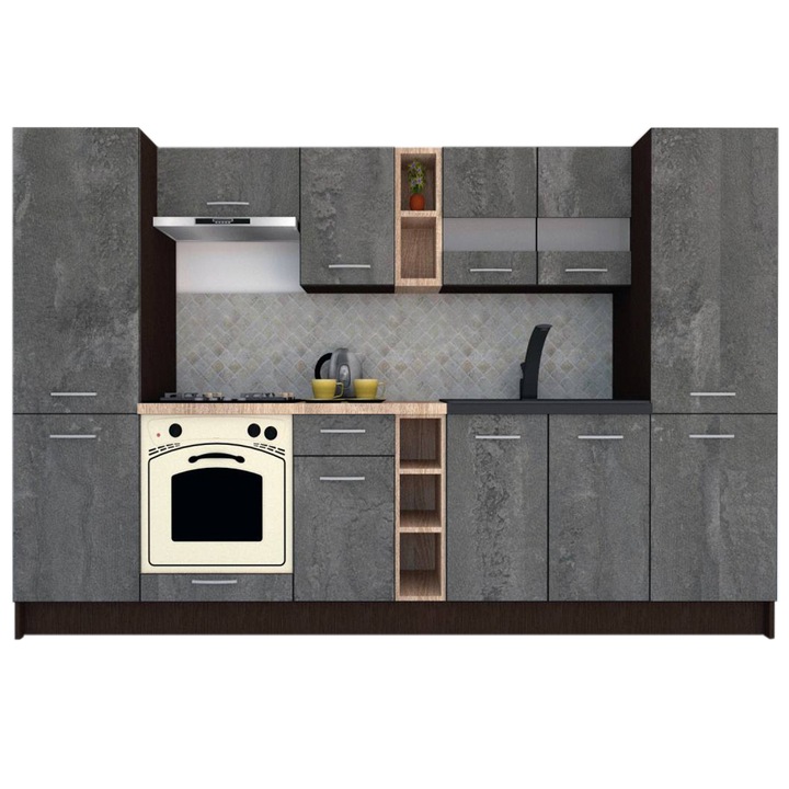 Set Bucatarie Marina New 300 A, Wenge / Decor K352, 300 x 195,5 x 60 cm