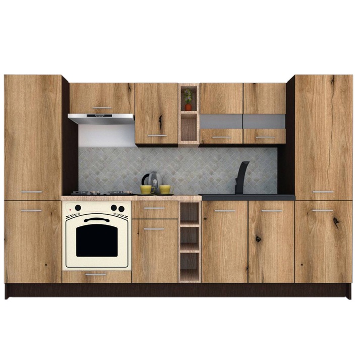 Set Bucatarie Marina New 300 A, Wenge / Decor K365, 300 x 195,5 x 60 cm