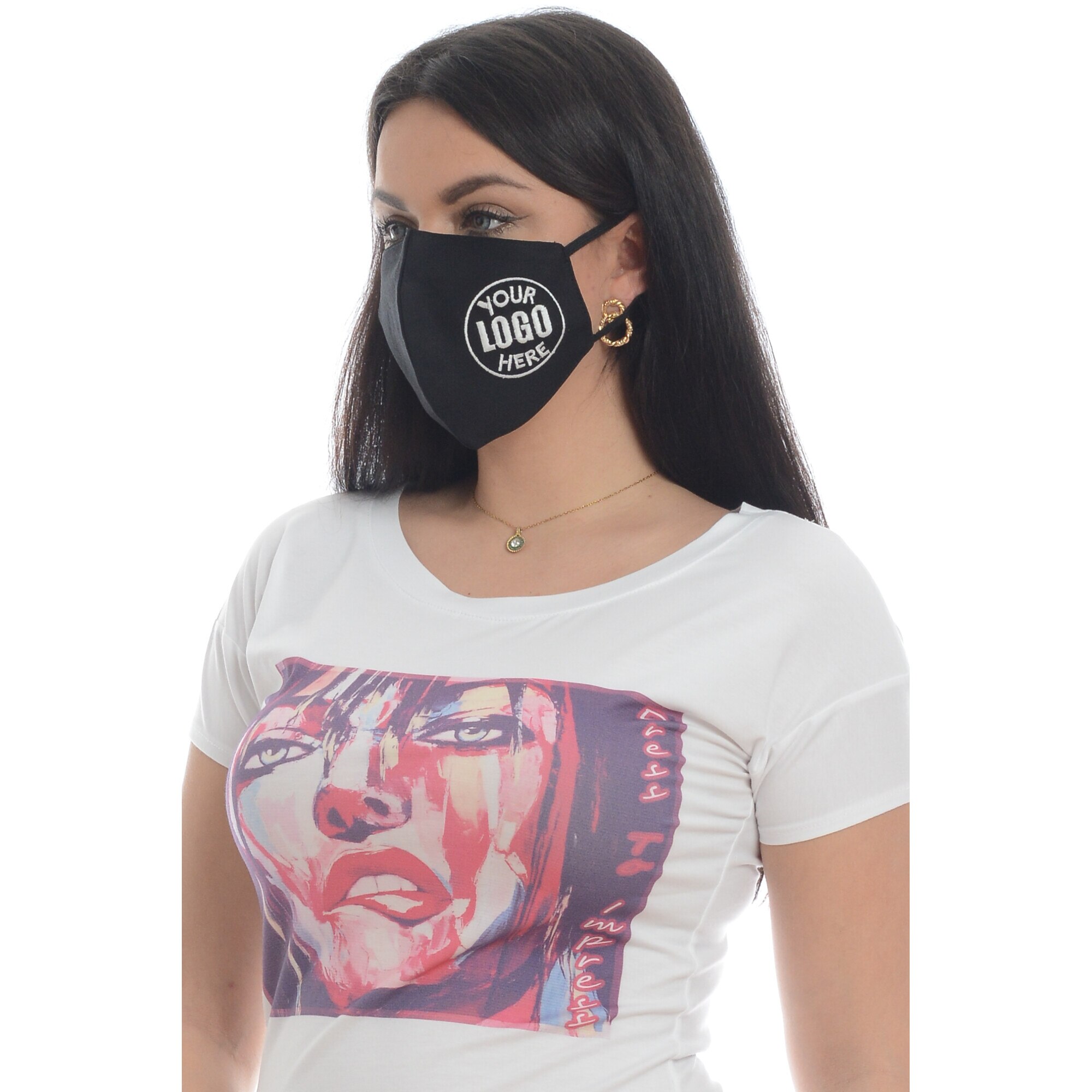 Set 40 bucati, masca cu logo personalizata prin broderie, reutilizabila, Dress To Impress, negru