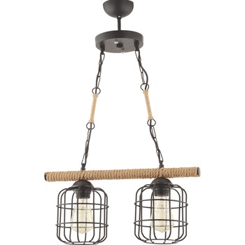 Corp de iluminat Dora cu 2 becuri din metal de culoare neagra, acoperit cu franghie Corp de iluminat Dora cu 2 becuri din metal de culoare neagra, acoperit cu franghie