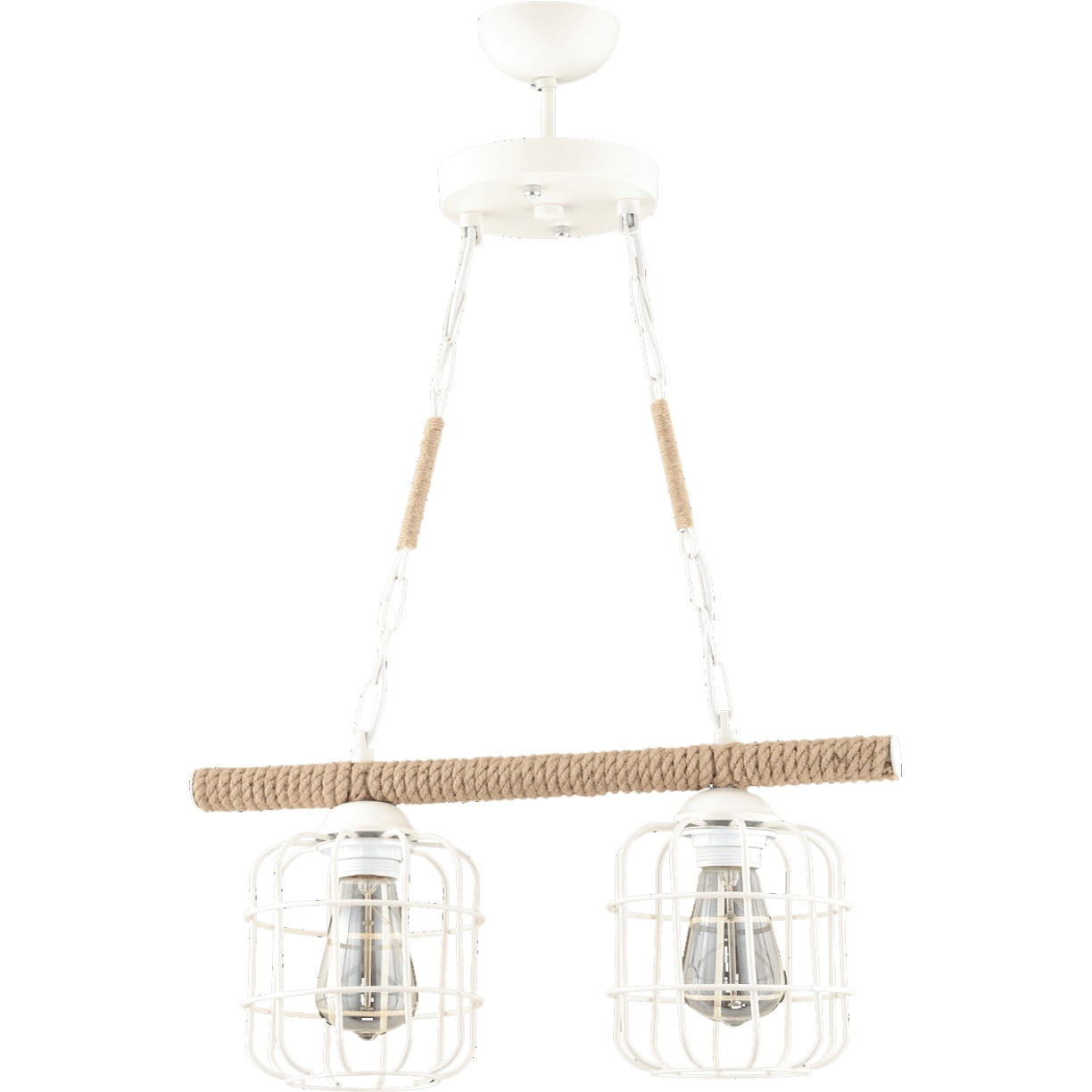 Corp de iluminat Dora cu 2 becuri din metal de culoare alba, acoperit cu franghie
