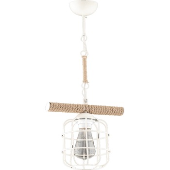 Corp de iluminat Dora cu un bec din metal de culoare alba, acoperit cu franghie Corp de iluminat Dora cu un bec din metal de culoare alba, acoperit cu franghie