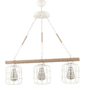 Corp de iluminat Dora cu 3 becuri din metal de culoare alba, acoperit cu franghie Corp de iluminat Dora cu 3 becuri din metal de culoare alba, acoperit cu franghie