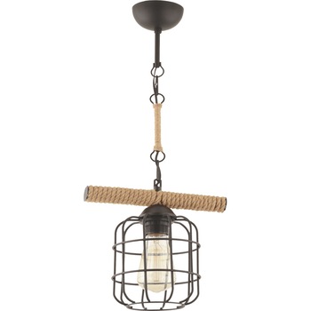 Corp de iluminat Dora cu un bec, din metal de culoare neagra, acoperit cu franghie Corp de iluminat Dora cu un bec, din metal de culoare neagra, acoperit cu franghie