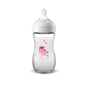 Biberon Natural Philips-Avent SCF070/25, cu tetina debit lent, Unicorn, 260 ml Biberon Natural Philips-Avent SCF070/25, cu tetina debit lent, Unicorn, 260 ml