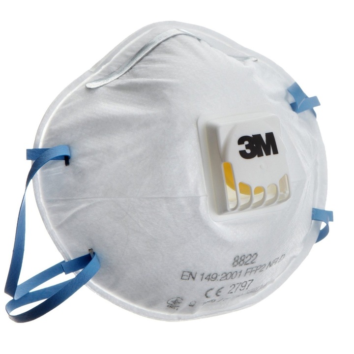 Респираторна защитна маска FFP2, 3M с клапа / клапан, модел 8822, CE сертификати