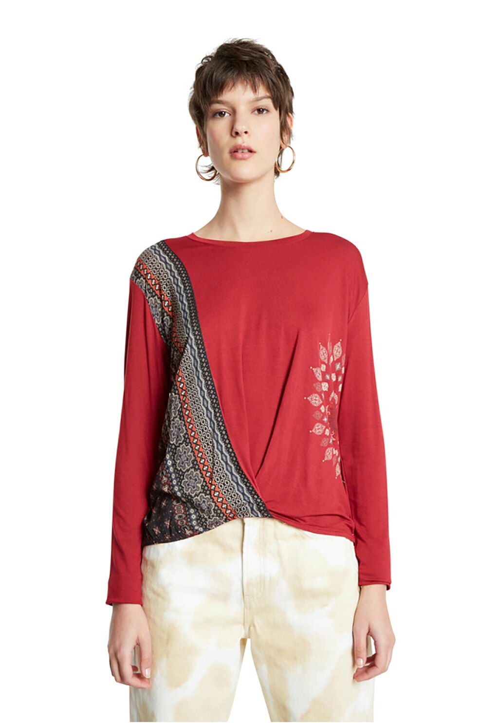 DESIGUAL, Bluza cu imprimeu grafic, Rosu/Gri/Negru