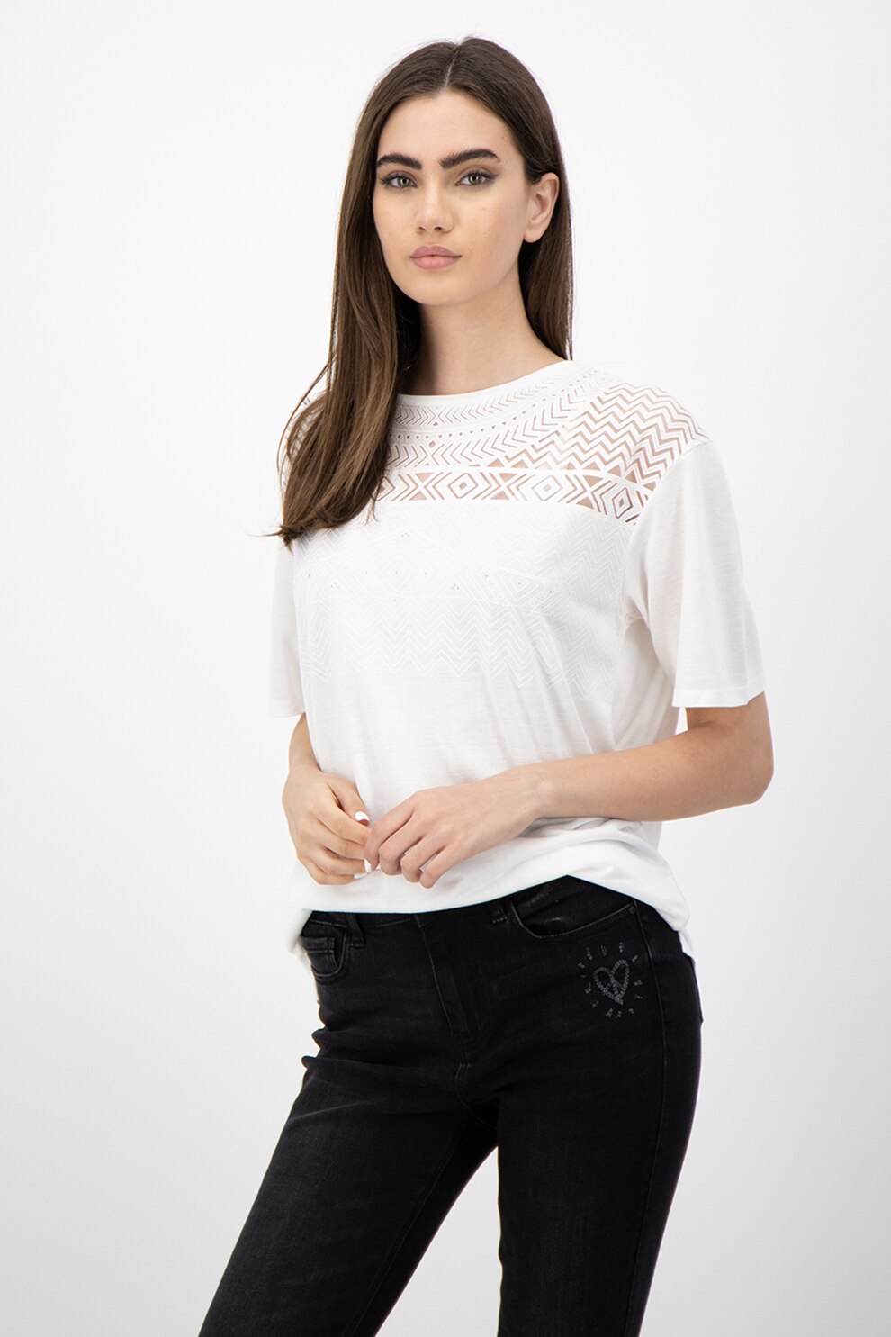 DESIGUAL, Tricou cu model geometric, Alb, XL